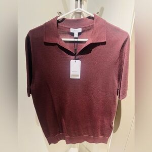 NWT Reiss Duchie Johnny Collar Burgundy Polo Merino Sweater polo Medium Mens